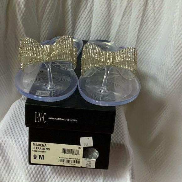 EUC INC Clear Sandals with Rhinestone Bow - Picture 1 of 4